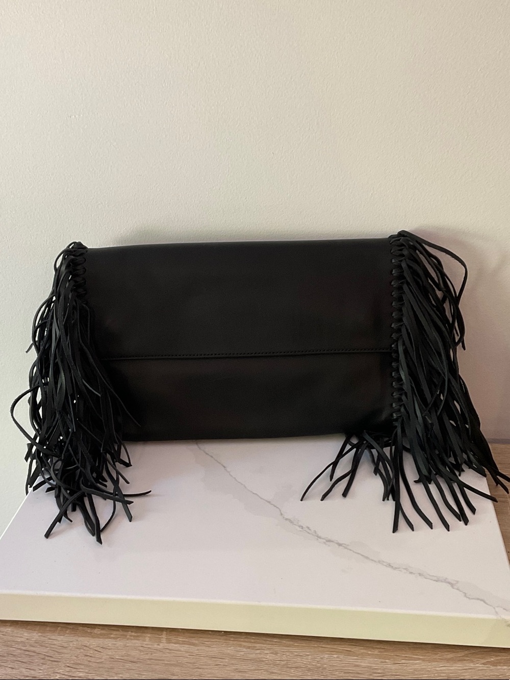 Ralph Lauren POLO Black Leather Fringe Clutch